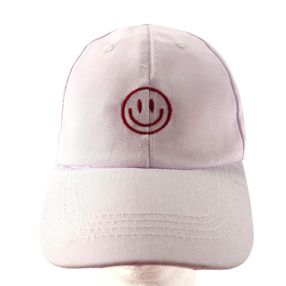 Embroidered Smiley Face White Strapback Baseball Hat‎ Cap